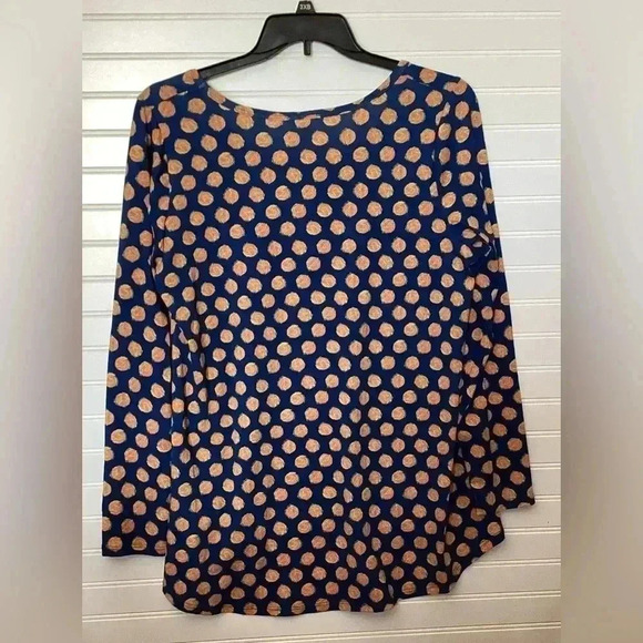 NWT Lularoe Lynnae 2XL Long Sleeve Shirt. Blue With Yellow & Orange Polka Dots - Picture 6 of 8